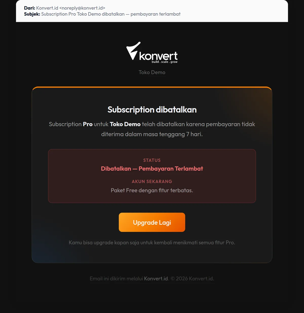 Email subscription overdue cancelled